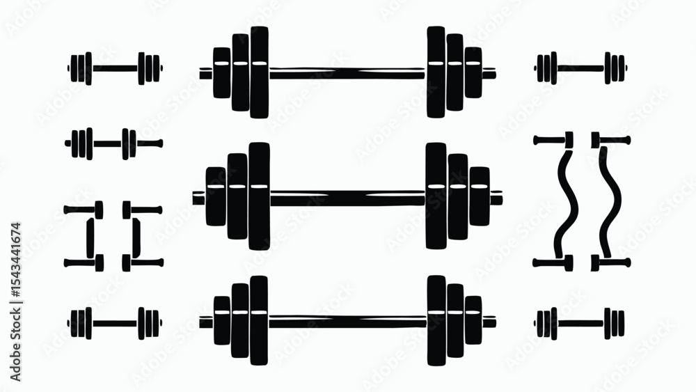Dumbbell icon set. vector fitness weights, gym equipment. clipart dumbbell isolated on white Dumbbell icon set. vector fitness weights, gym equipment. clipart dumbbell isolated on white