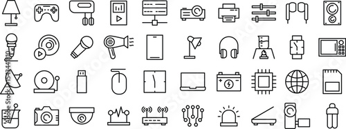 Technology and Electronics Line Icons set – Gadgets, Media Devices, Smart Tech, and Digital Equipment