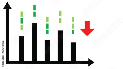 vector graph of losses down arrow icons. Business growth graph with arrow symbolizing losses