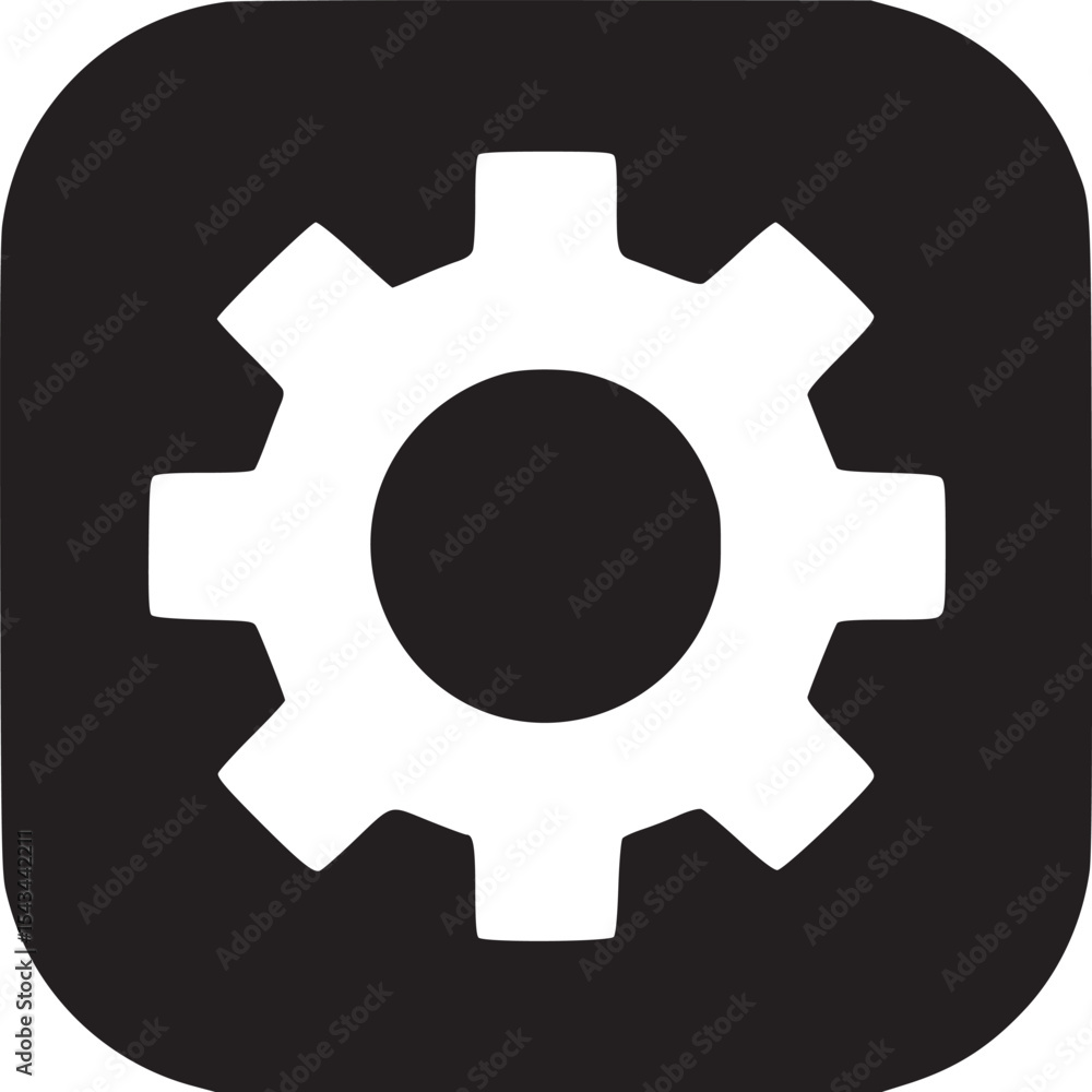 A black gear icon inside a rounded square on a light gray background in a minimalist style image A black gear icon inside a rounded square on a light gray background in a minimalist style image
