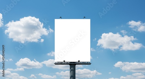 Fototapeta Naklejka Na Ścianę i Meble -  Large blank billboard against clear blue sky with clouds