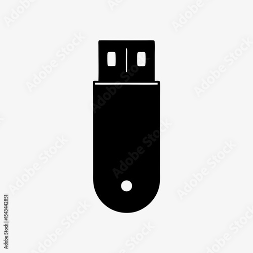 Black USB Flash Drive Icon Isolated on White Background – Minimal Data Storage Device Symbol
