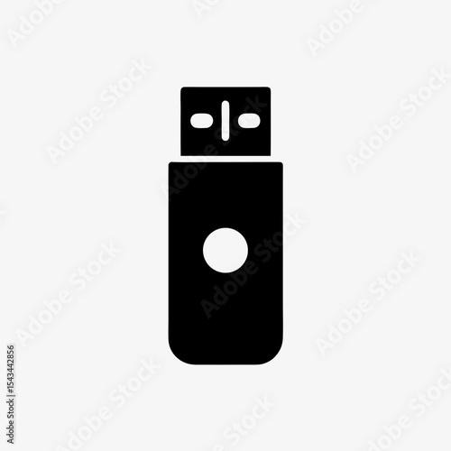Black USB Flash Drive Icon Isolated on White Background – Minimal Data Storage Device Symbol
