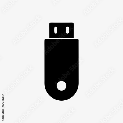 Black USB Flash Drive Icon Isolated on White Background – Minimal Data Storage Device Symbol
