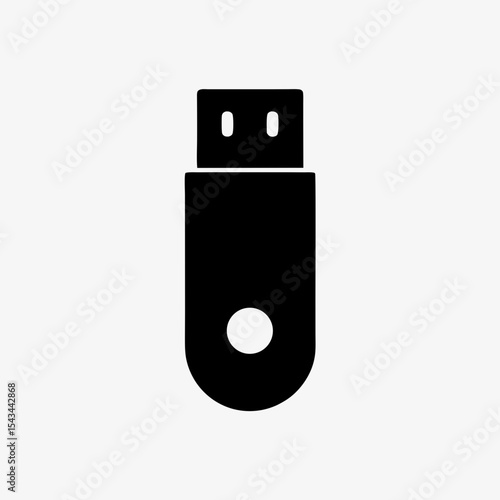 Black USB Flash Drive Icon Isolated on White Background – Minimal Data Storage Device Symbol
