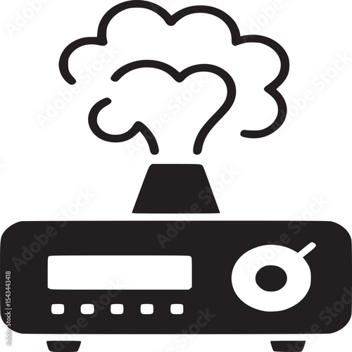 Illustration of a black aroma diffuser with steam coming out on a white background in vector format