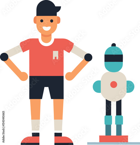 Character Illustration of Athlete Supported by Robot