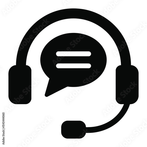 Black Headset Icon with Speech Bubble Two Horizontal Lines Simple Customer Service Support Symbol
