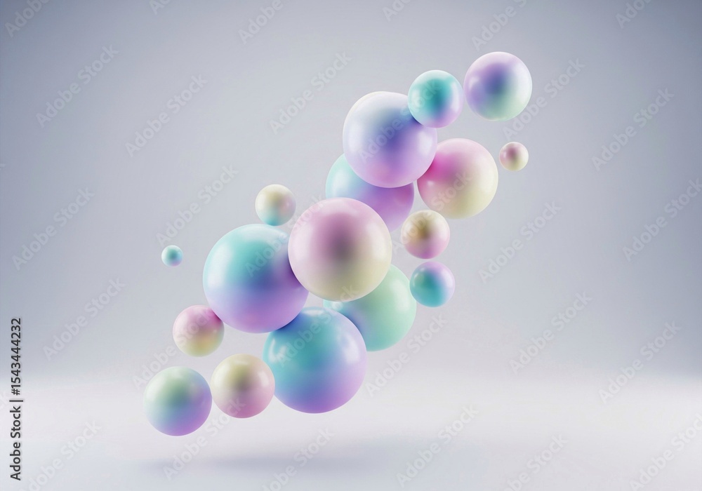 Fototapeta premium A vibrant cluster of glossy pastel spheres floating in a minimalist space, symbolizing playful interconnectedness, abstract harmony, and modern digital design.