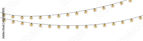 Twinkling fairy lights glow in soft amber. Golden garland loops around festive corner. Warm bulbs dangle on celebration wire. Holiday sparkle brightens the dark scene.