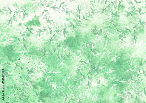 Watercolor sophisticated eco-friendly background. Abstract green environmental background, banner. The texture is eco-friendly, organic, a summer pattern with leaves and branches.