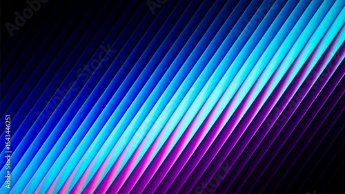 Futuristic neon gradient pattern with diagonal glowing lines blending smooth and radiant colors. Minimalistic abstract dark background perfect for creative digital tech designs. Vector illustration