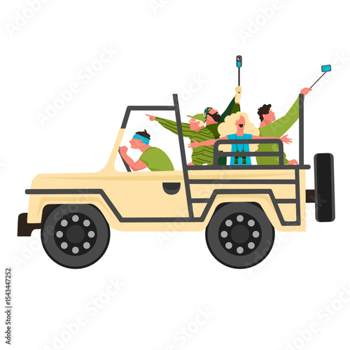 Off-road tourism in Africa. People are watching the wild life of the savannah from the car.