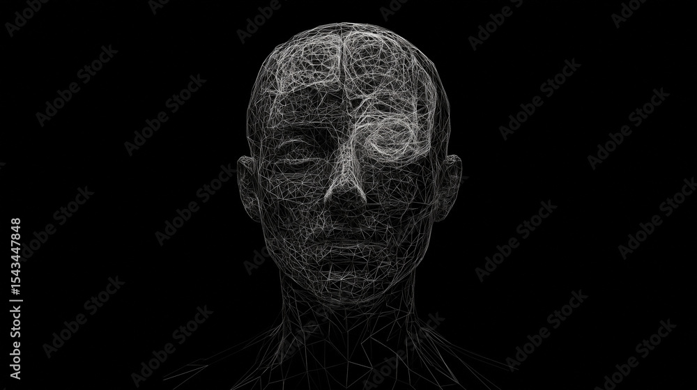 Digital wireframe humanoid with mechanical brain gear, symbolizing artificial intelligence and smart automation AI head silhouette, robotic face, technology background, digital fut Digital wireframe humanoid with mechanical brain gear, symbolizing artificial intelligence and smart automation AI head silhouette, robotic face, technology background, digital fut