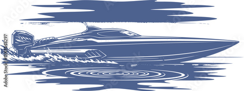 Silhouette of a sleek speedboat gliding swiftly in water illustration. Vector illustration
