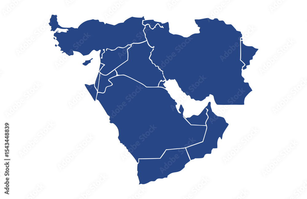 Obraz premium Vibrant Blue Middle East Map Vector Silhouette Set for Geography and Travel Design Projects