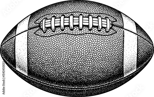 Black and white sketch of an american football ball with texture details. Vector illustration
