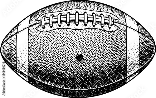 Black and white sketch of an american football ball with texture details. Vector illustration
