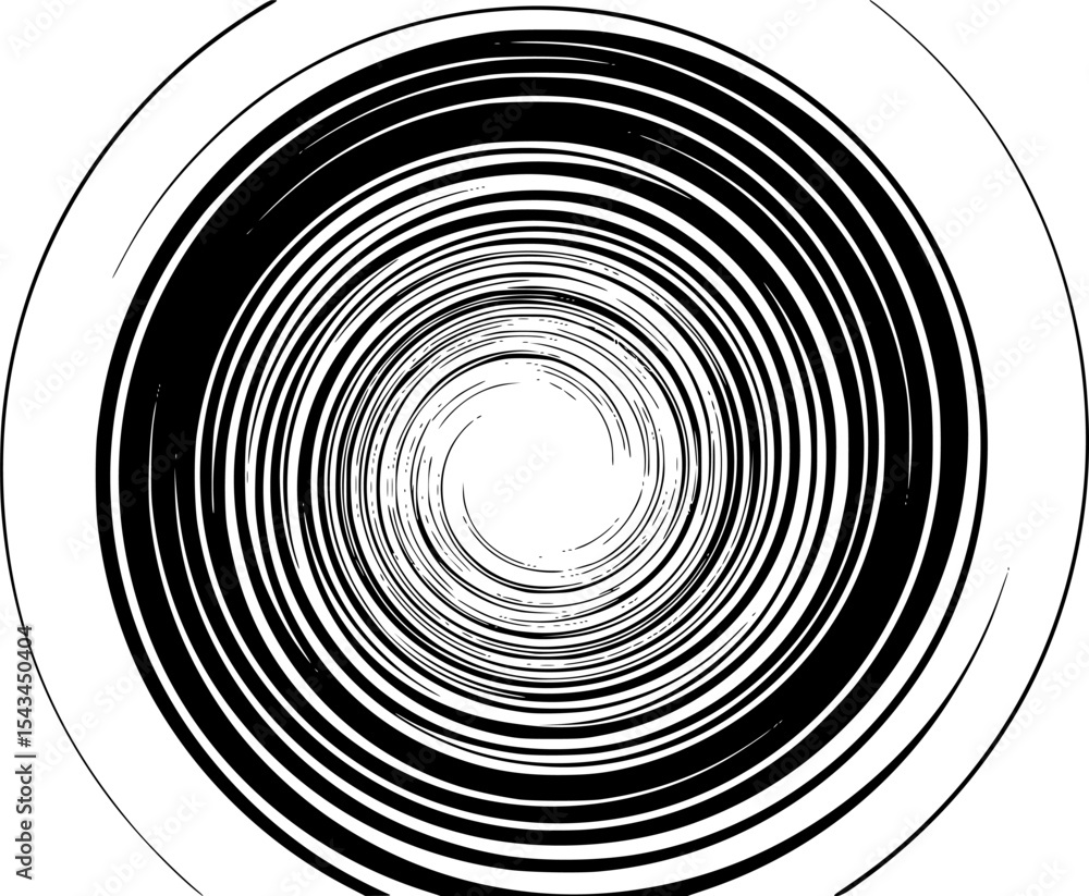 Obraz premium Black and white abstract concentric circles with a vortex effect. Vector illustration