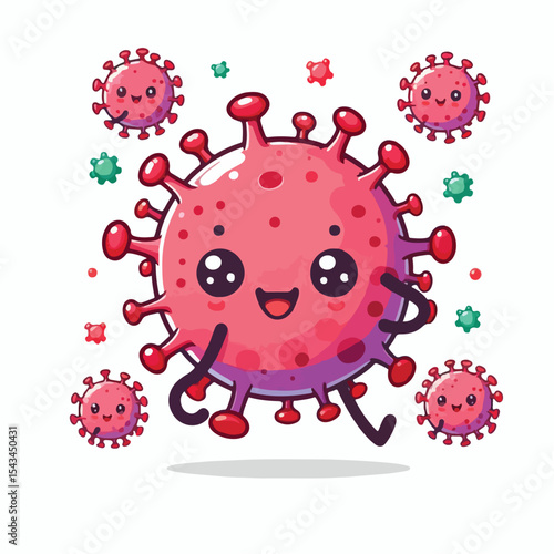 cute cartoon virus image vector on plain white background