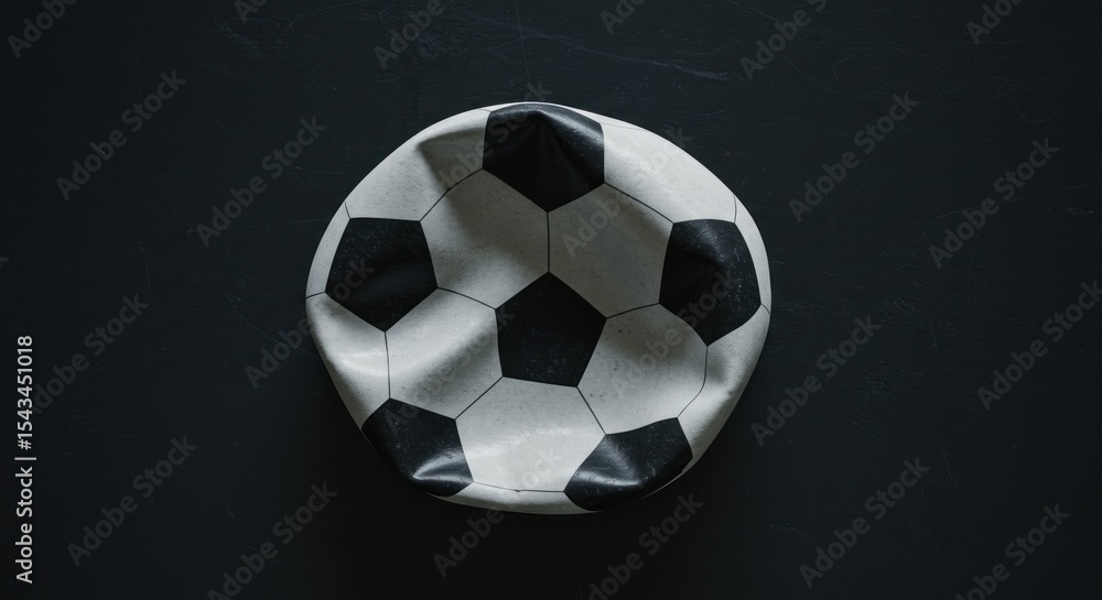 Naklejka premium Deflated soccer ball on dark surface