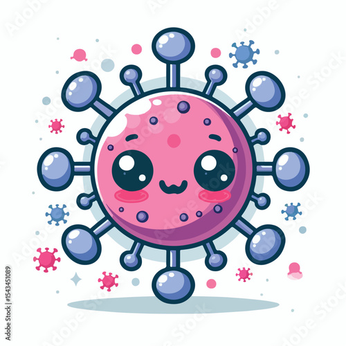 cute cartoon virus image vector on plain white background
