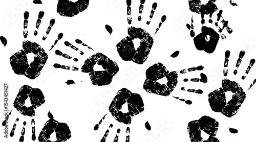 Black handprint patterns, artistic design concept. Vector illustration
