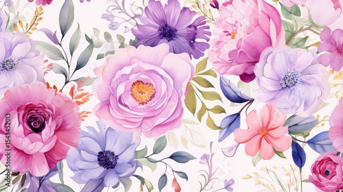 Wallpaper Mural watercolor flowers pattern Torontodigital.ca