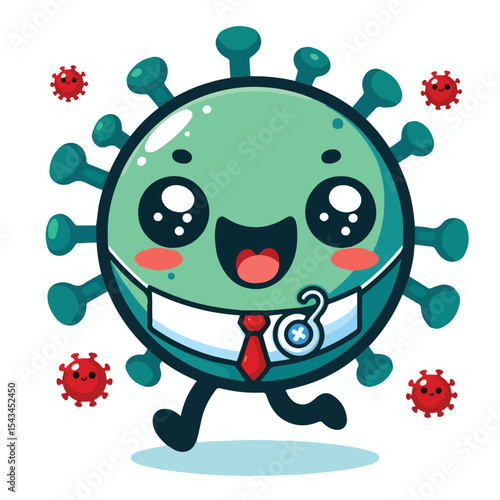 cute cartoon virus image vector on plain white background