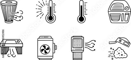set of air icons, such as air filter, temperature, air purifier, dust