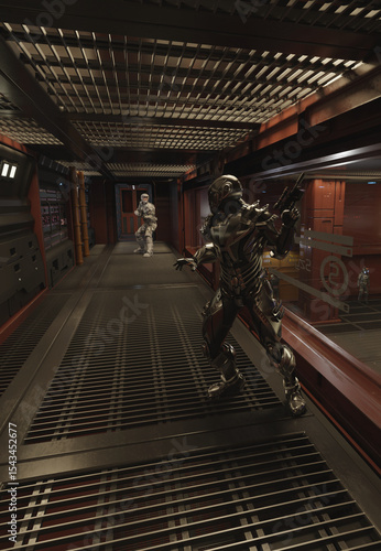 Alien Warrior Intruder Caught on Board a Space Ship, 3d digitally rendered science fiction illustration