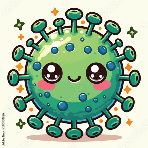 cute cartoon virus image vector on plain white background
