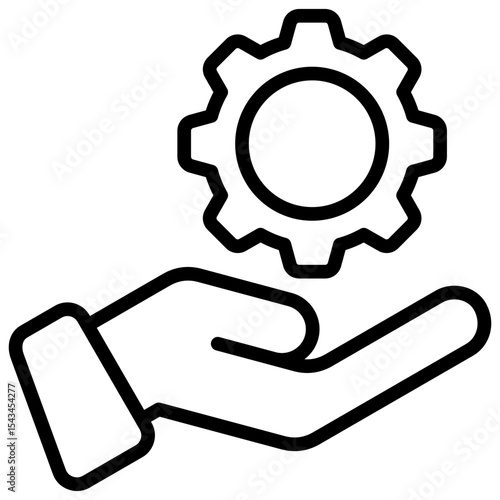 Technical Support - Outline Icon - open hand holding a gear, representing technical support, system service, or process management assistance