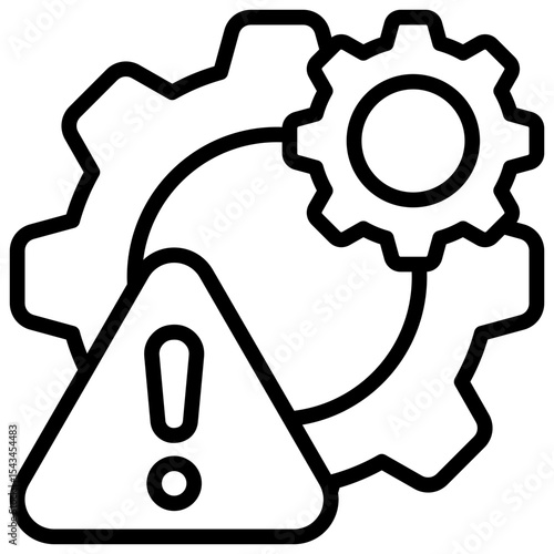 Process Alert - Outline Icon - Gear system with warning triangle, signaling process errors or operational risks