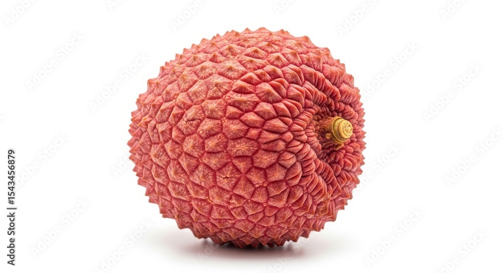 A single lychee fruit shows its textured peel against the clear background A single lychee fruit shows its textured peel against the clear background