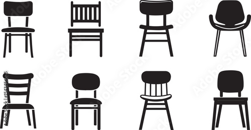 Chair Silhouette Set, Modern Furniture Icons, Vintage Styles.