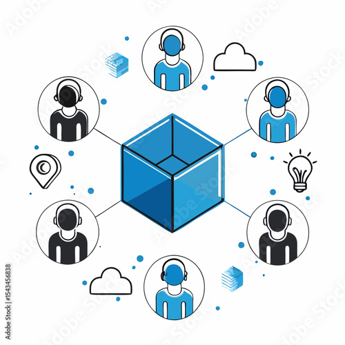 customer support network vector illustration for cloud service communication, virtual teamwork, remote assistance, technical helpdesk system, online collaboration, and connected service agents 