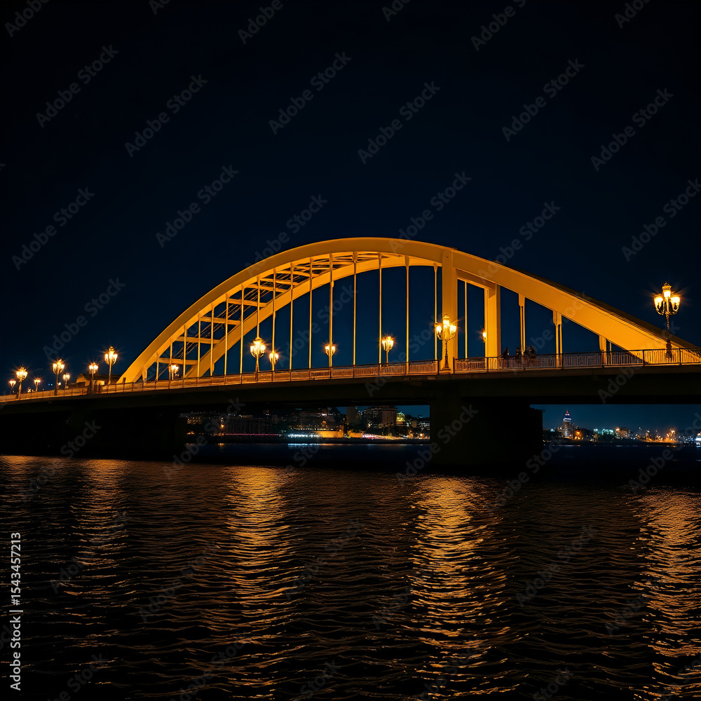 Naklejka premium Sydney Harbour Bridge at night stands as a prominent steel arch landmark over the city's water, a truly iconic Australian travel destination