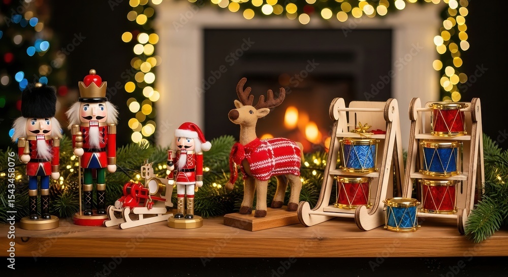 Fototapeta premium Christmas Decoration Nutcracker, Reindeer, Sleigh, Drum
