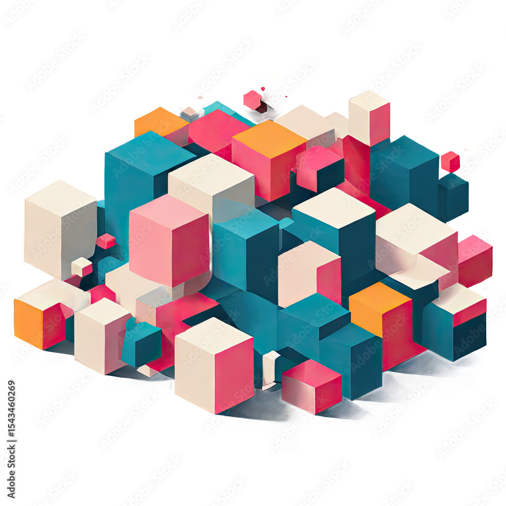 Isometric Abstract Composition Teal Pink Orange White Cubes 3 D Blocks Geometric Retro Color Palette Wallpaper isolated on a transparent background Isometric Abstract Composition Teal Pink Orange White Cubes 3 D Blocks Geometric Retro Color Palette Wallpaper isolated on a transparent background