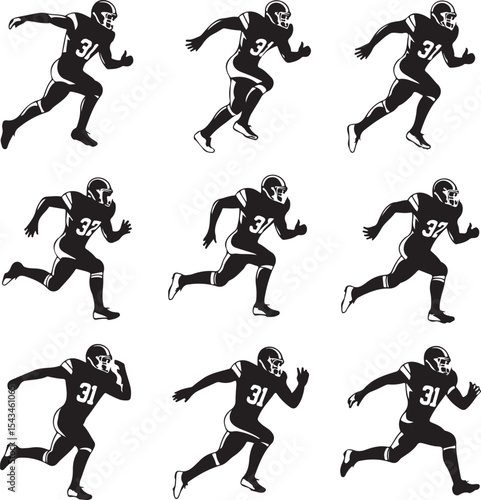 Quarterback Throwing Pass Silhouette

Touchdown Celebration Vector Design

Football Player in Action Silhouette

Helmet and Ball American Football Art

Team Huddle on Field Silhouette Scene