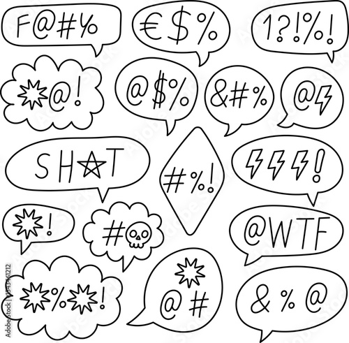 Swear word speech bubbles with censored comic symbols