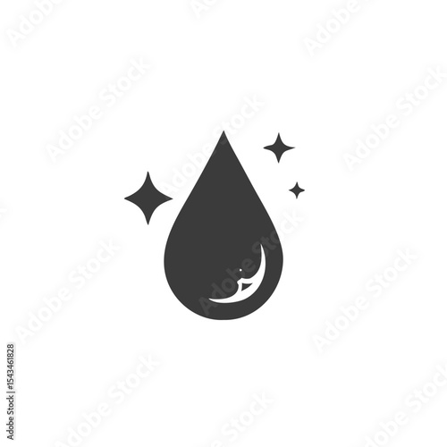 Clean Water Water Droplet Icon with Sparkles Vector Silhouette Flat Icon Design