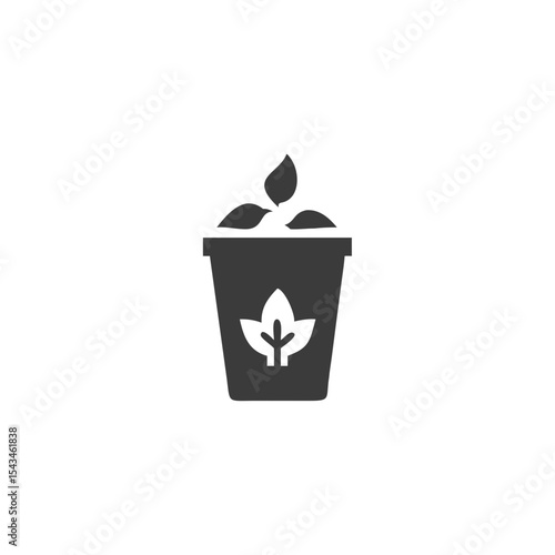Composting Compost Bin Icon with Leaf and Arrows Vector Silhouette Flat Icon Design
