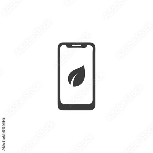 Eco App Smartphone Icon with a Leaf on Screen Vector Silhouette Flat Icon Design