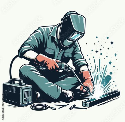 vector image of a welder on a plain white background