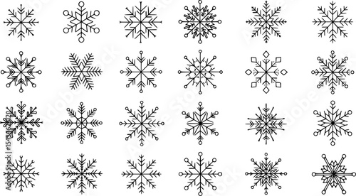 set of snowflake thin line icons