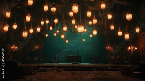 Mysterious theater stage with warm lighting