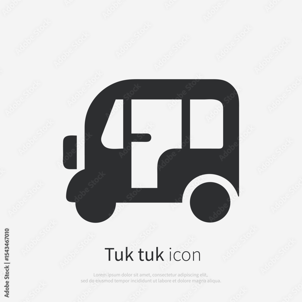 Tuk tuk taxi icon silhouette. Vector logo of a tuk tuk transport . Illustration side view isolated on white background. Tuk tuk taxi icon silhouette. Vector logo of a tuk tuk transport . Illustration side view isolated on white background.