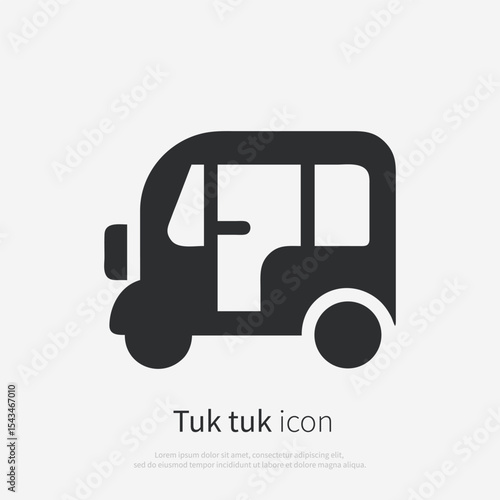 Tuk tuk taxi icon silhouette. Vector logo of a tuk tuk transport . Illustration side view isolated on white background.